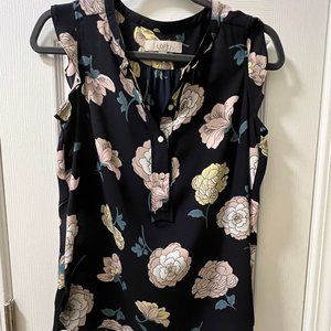 LOFT Women's Navy Blue Floral Sleeveless Blouse, Size XS